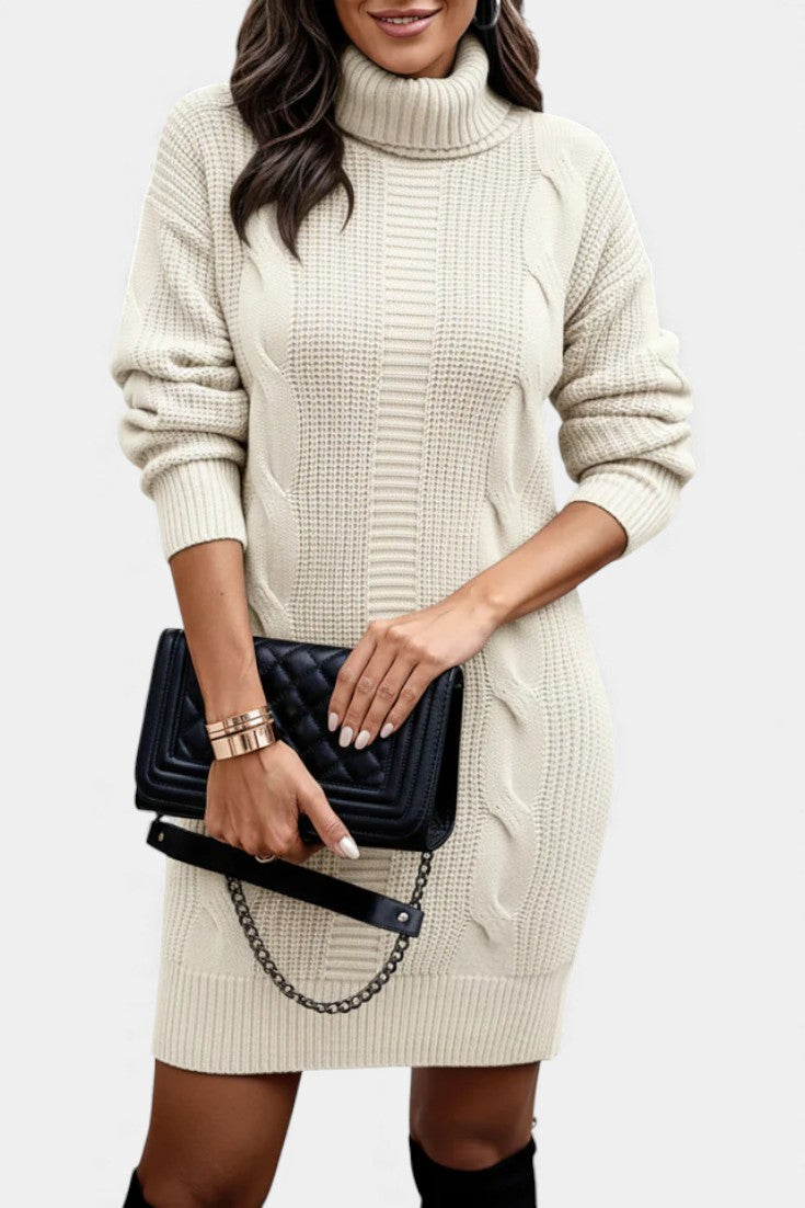 Ruchamit - Plain Knit Turtleneck Sweater Dress