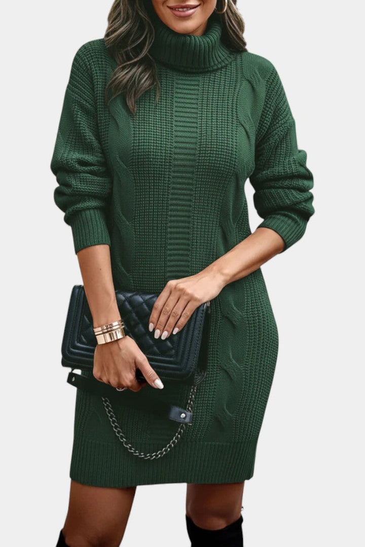 Ruchamit - Plain Knit Turtleneck Sweater Dress