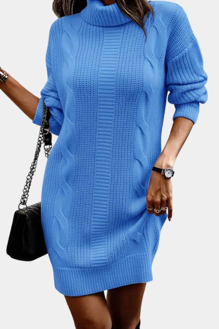 Ruchamit - Plain Knit Turtleneck Sweater Dress