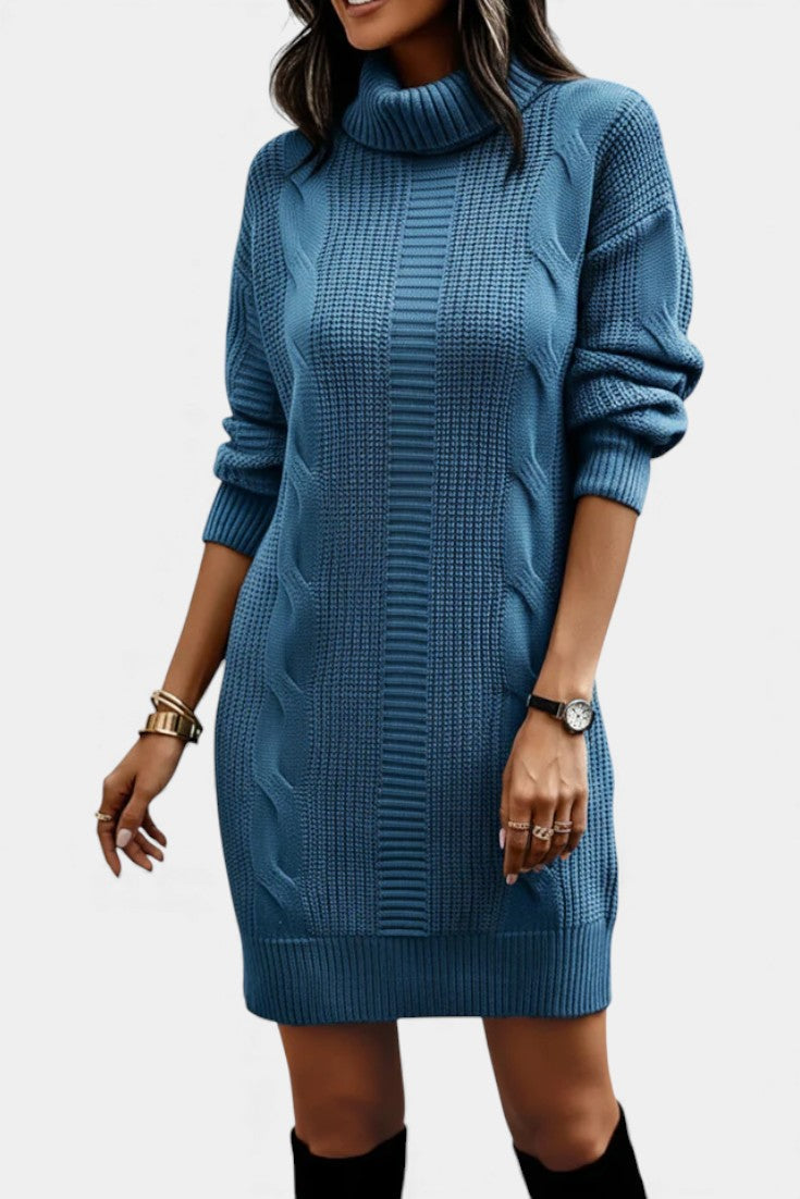Ruchamit - Plain Knit Turtleneck Sweater Dress