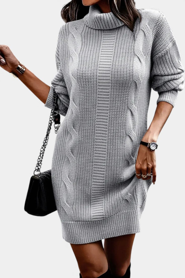 Ruchamit - Plain Knit Turtleneck Sweater Dress