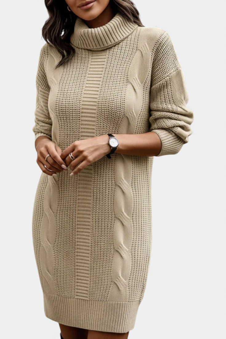 Ruchamit - Plain Knit Turtleneck Sweater Dress