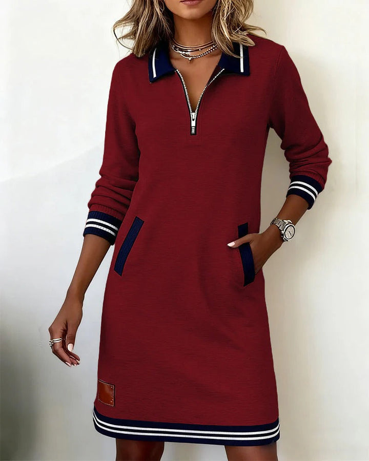 Zanda - Zip-Collar Dress With Contrast Pocket