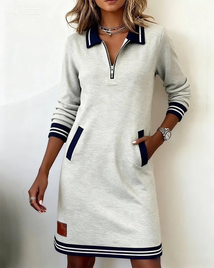 Zanda - Zip-Collar Dress With Contrast Pocket