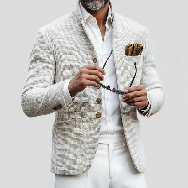 Artjom - Plain Tweed Casual Jacket With High Collar