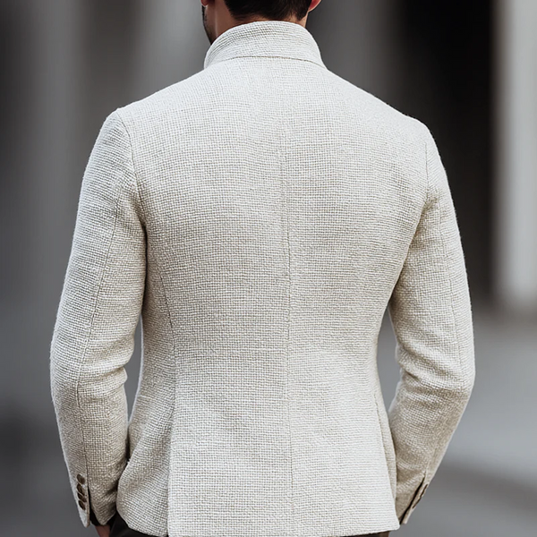 Artjom - Plain Tweed Casual Jacket With High Collar