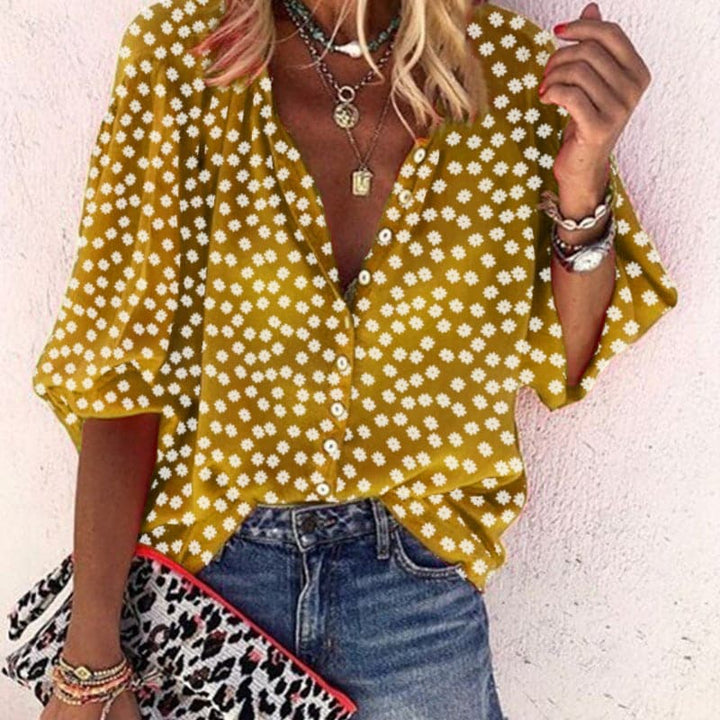 Nathally - Short Sleeve Blouse With Button