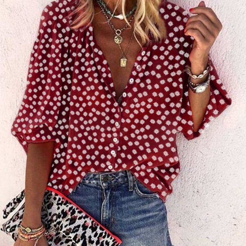 Nathally - Short Sleeve Blouse With Button