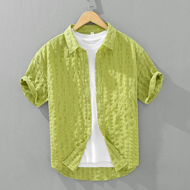 Rolloer - Textured Short Sleeve Button-Up Shirt