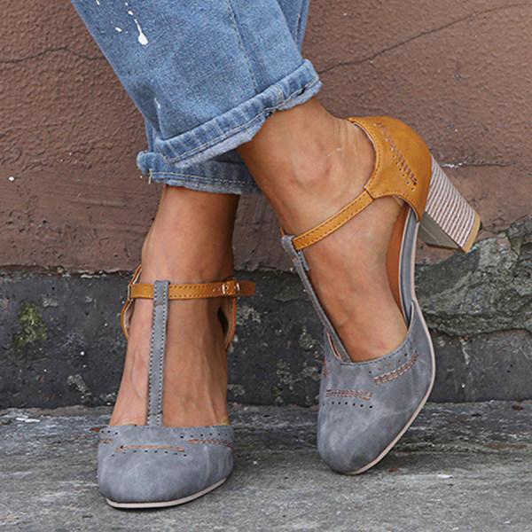 Minha - Chunky Heel Shoes With T-Strap