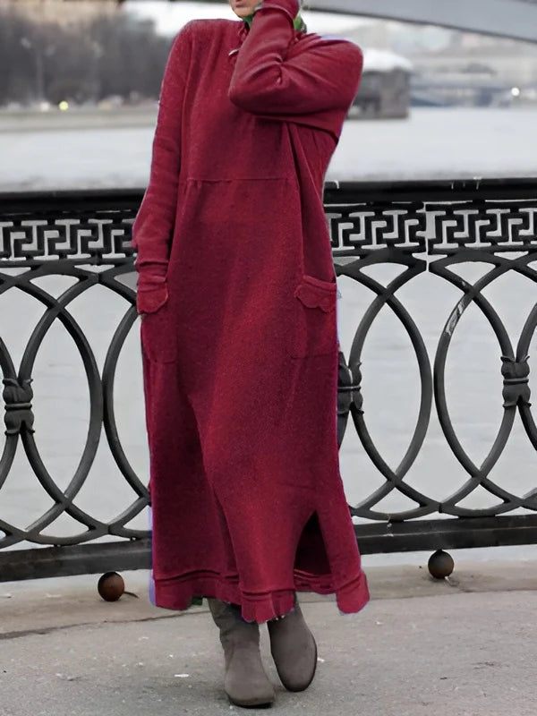 Nesrin - Casual Long Sleeve Dress With O-Neck
