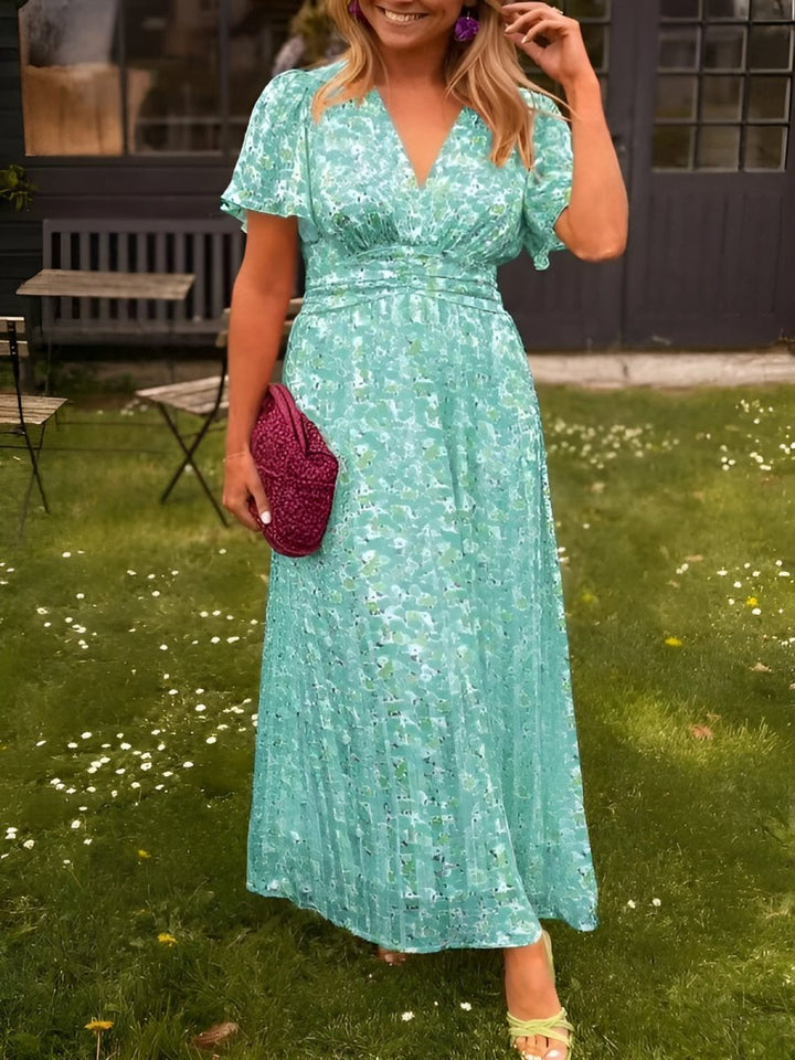 Sampaio - Elegant V-Neck Dress With Floral Print