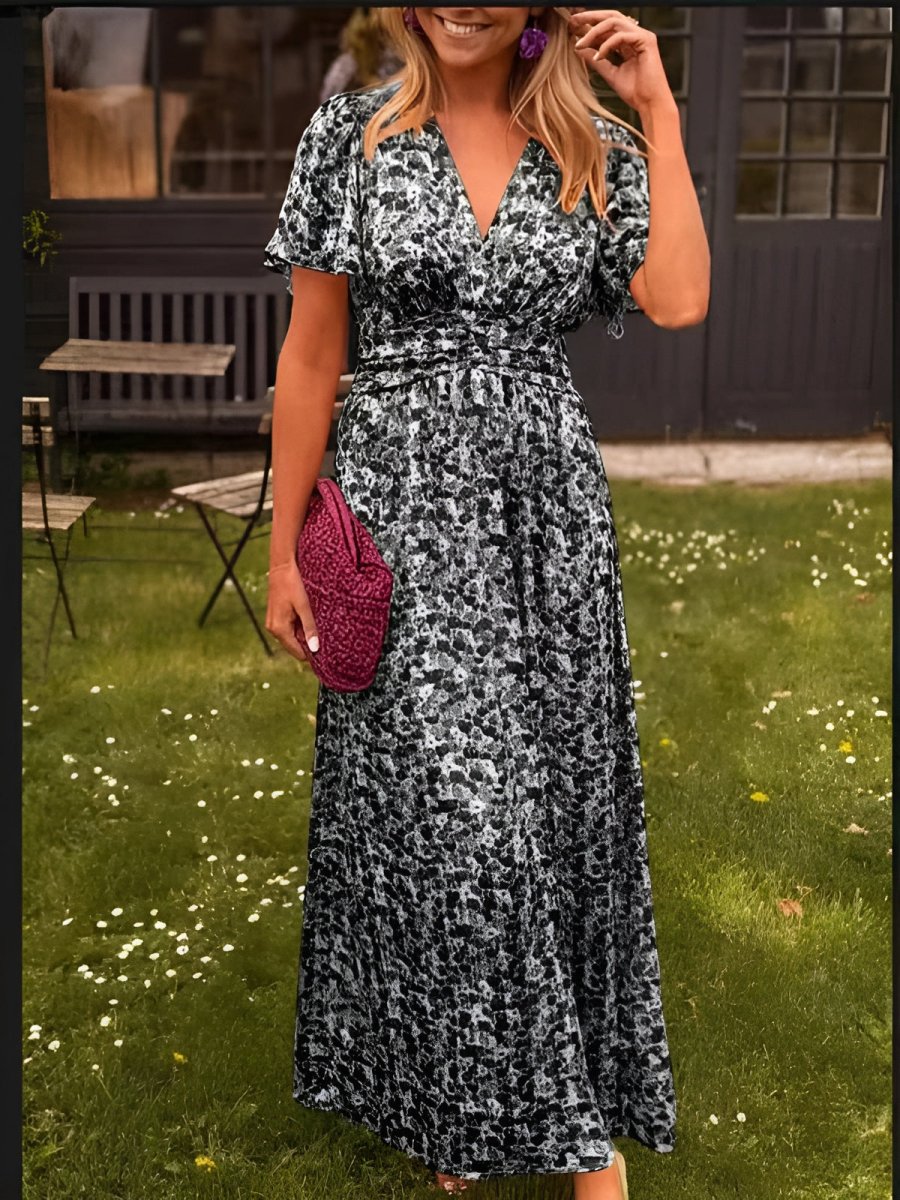 Sampaio - Elegant V-Neck Dress With Floral Print