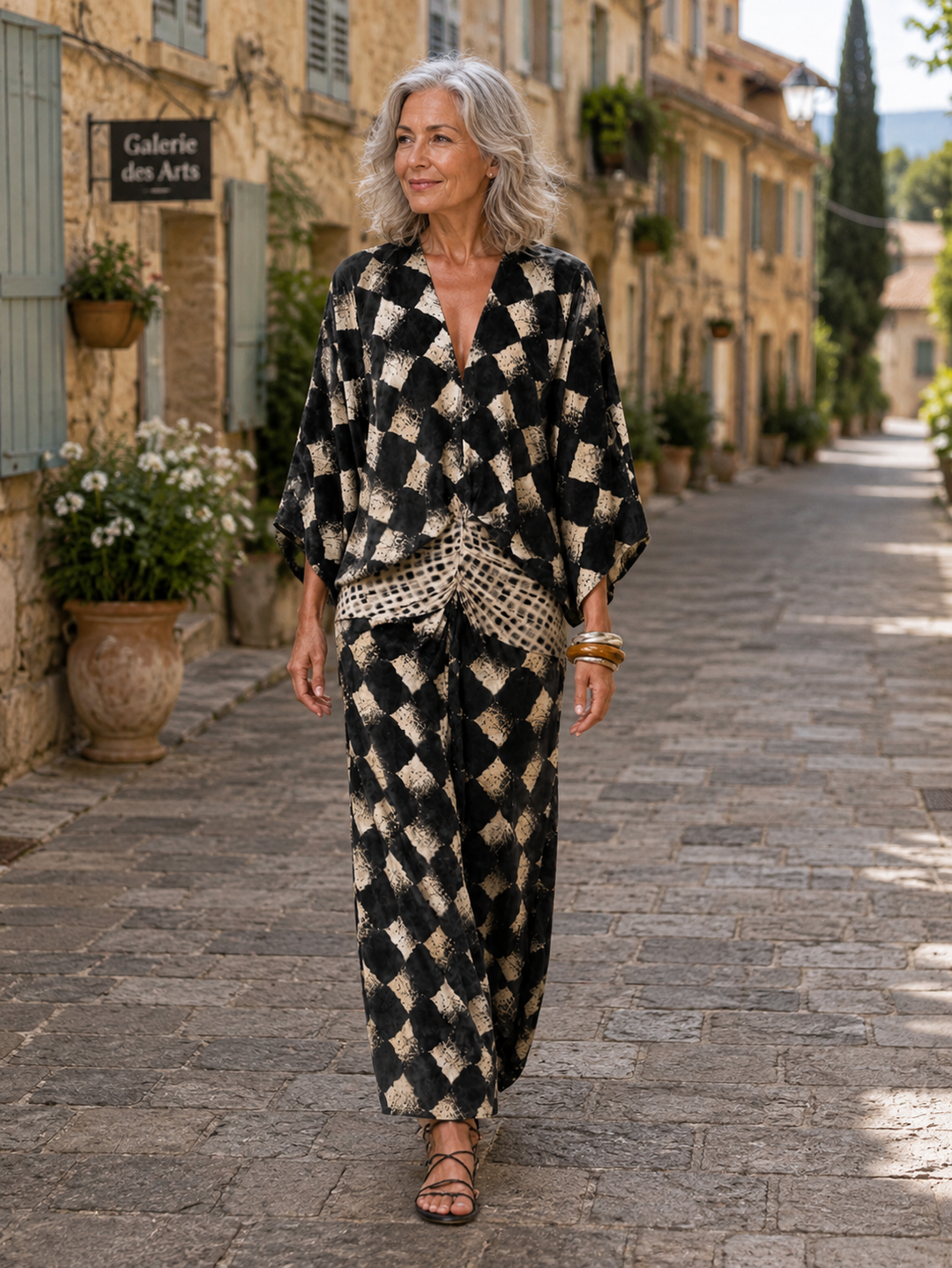 Meeria - Relaxed V Neck Printed Maxi Dress