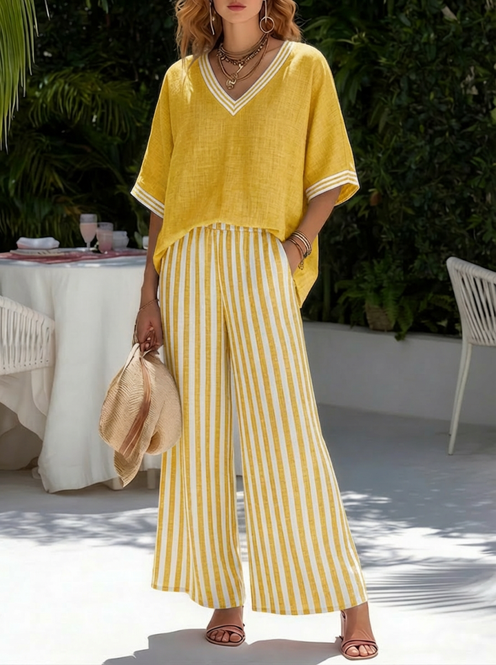 Rashika - Elegant Casual Striped Linen Cotton Set