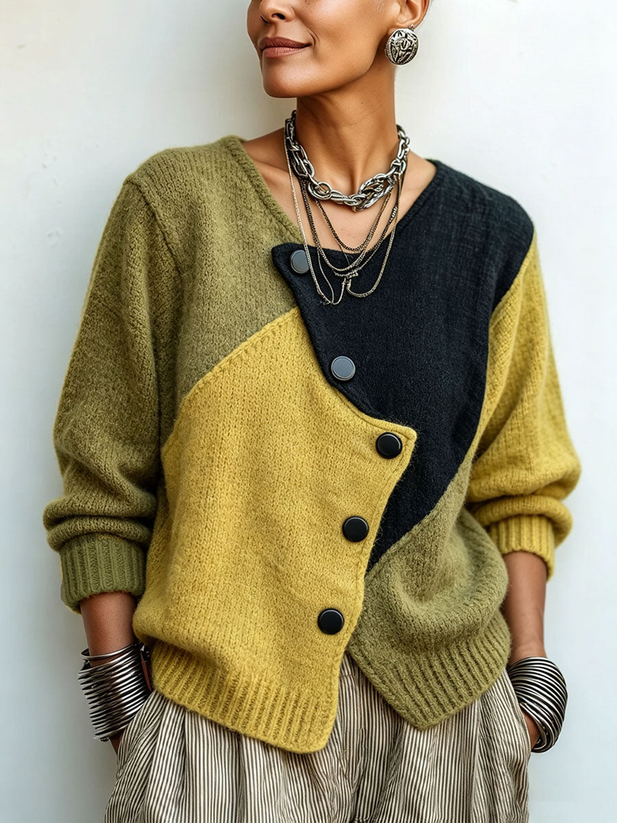 Palena - Asymmetric Color-Block Knit Sweater