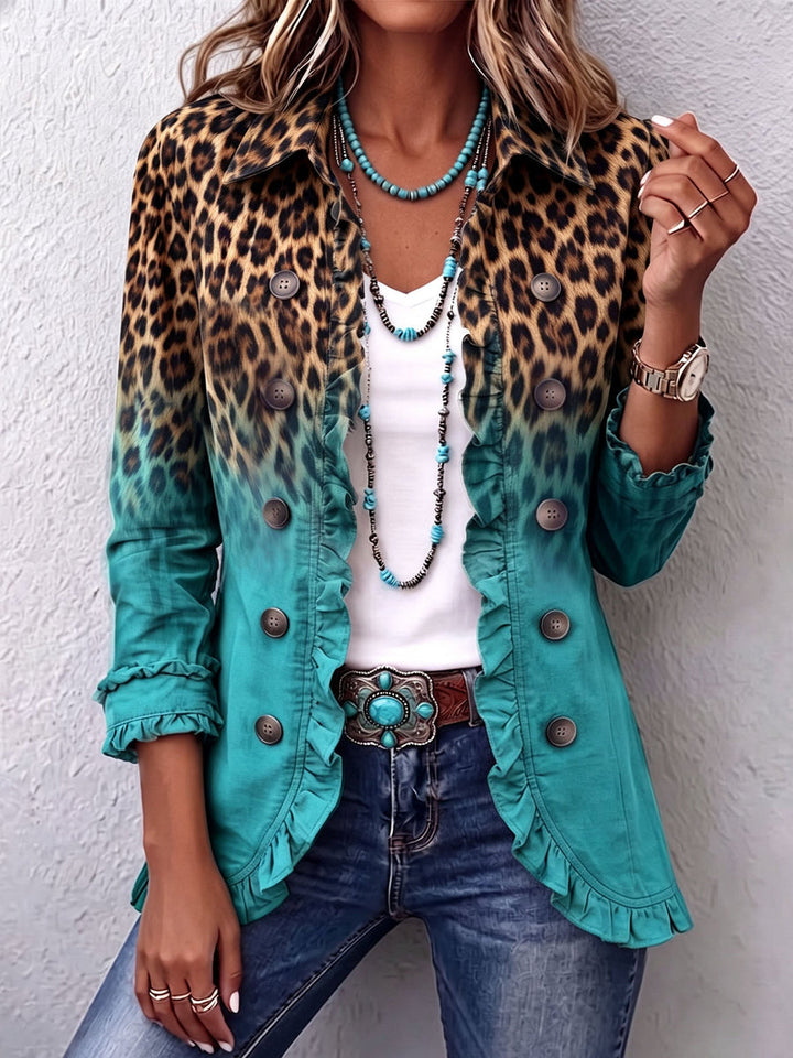 Velena - Leopard Ombre Ruffle Blazer Jacket