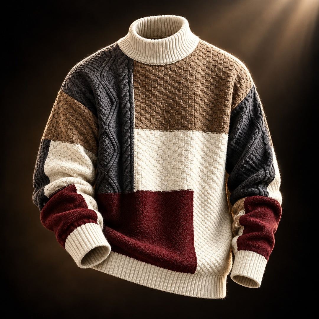 Pascric - Patchwork Cable Knit Sweater
