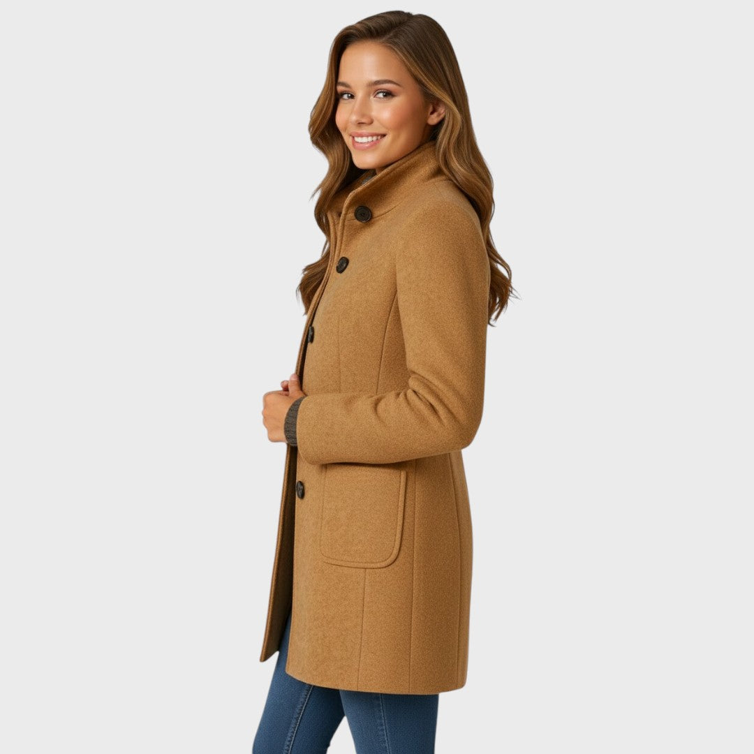 Ellarose - Elegant Button-Up Wool Coat