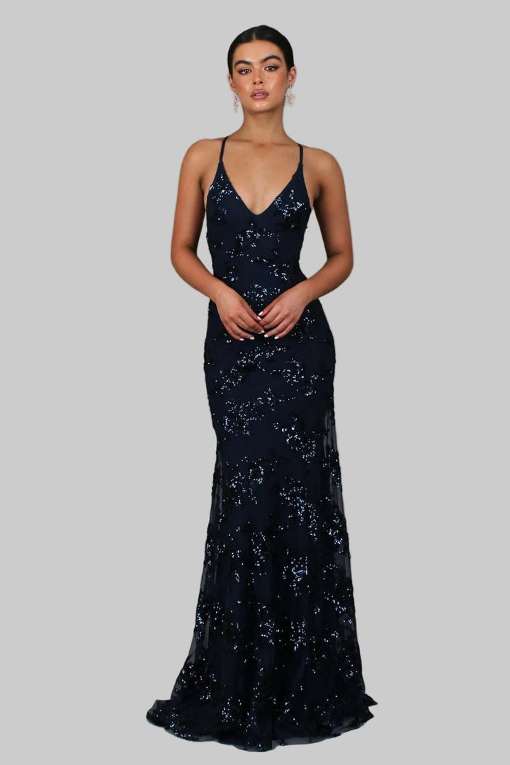Ayela - Sequin Tie Back V-Neck Maxi Dress
