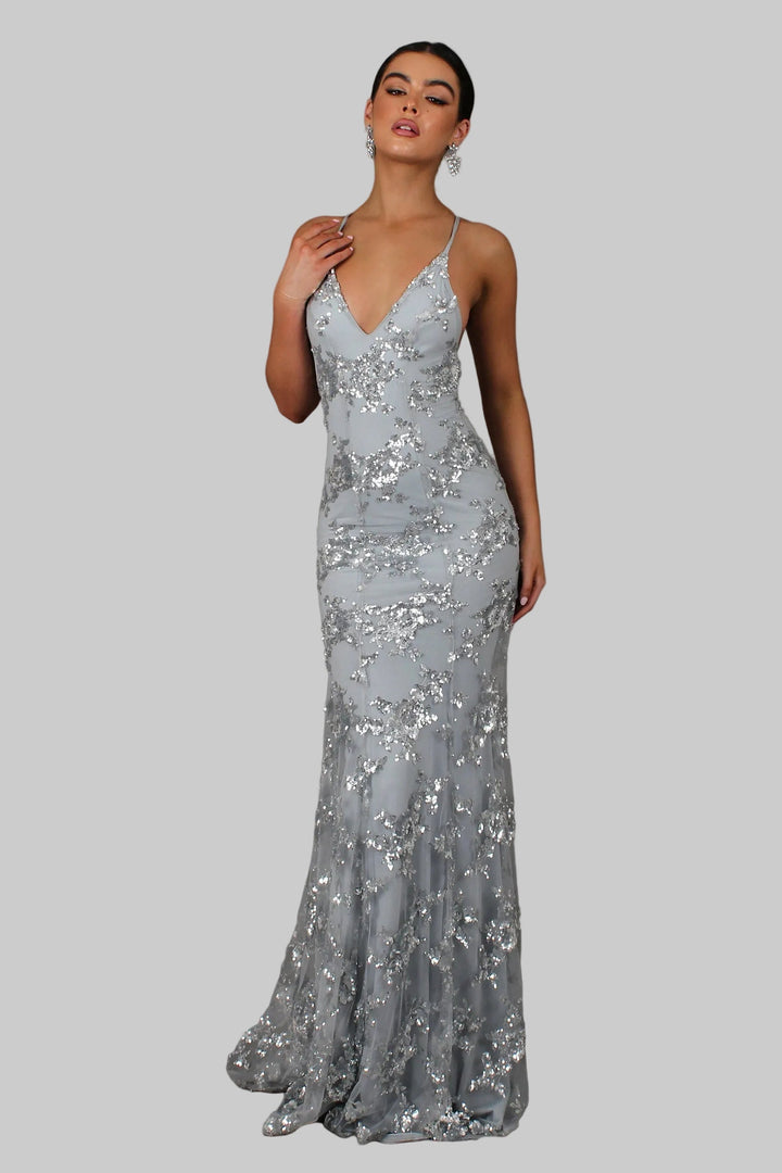 Ayela - Sequin Tie Back V-Neck Maxi Dress
