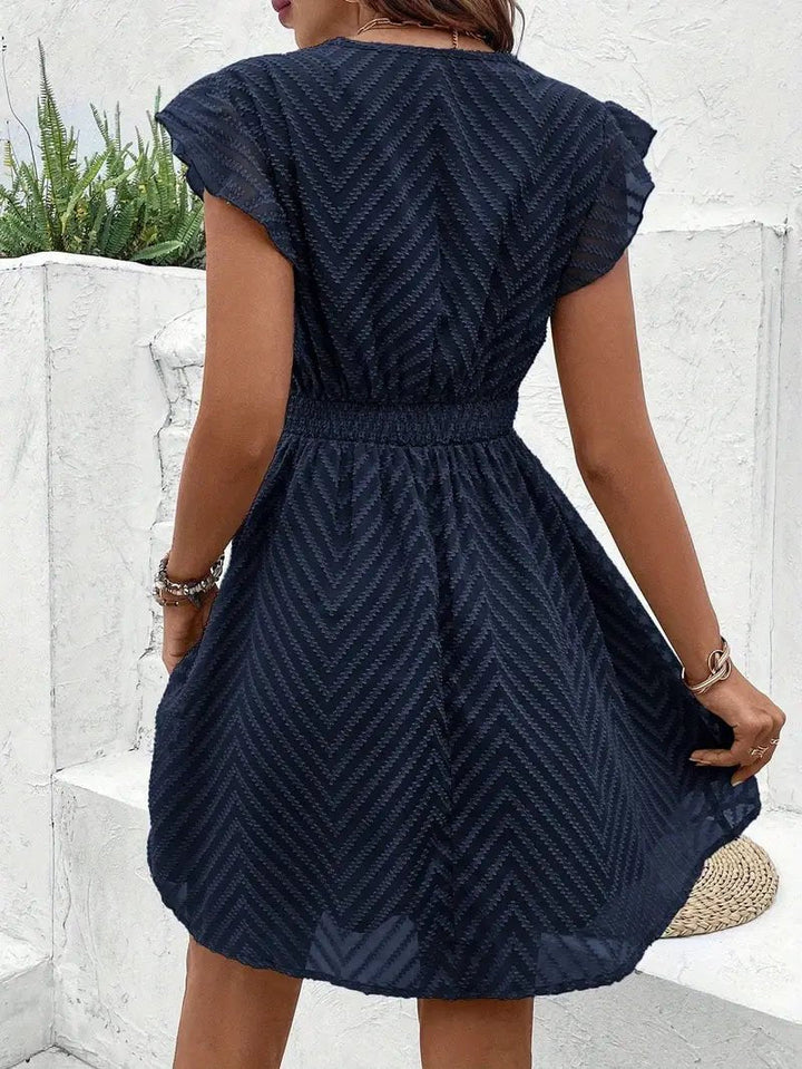 Lillian - Lace Trim Mini Dress With V Neck