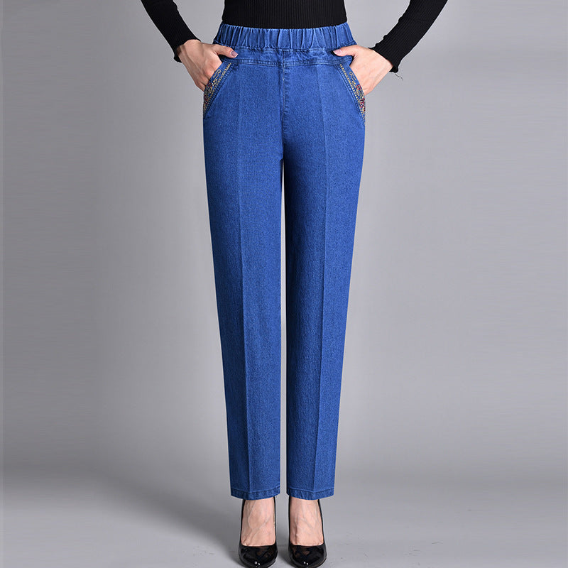 Loretie - Jeans With Side Pockets And Elastic Waist