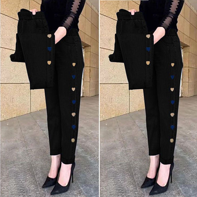 Norberta - Highly Elastic Jeans With Heart Pattern