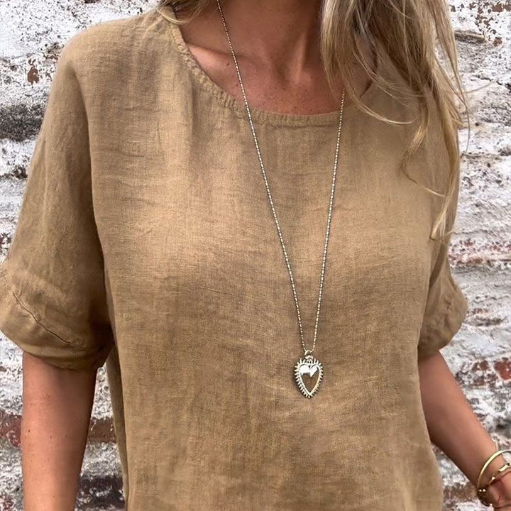 Yashira - Cotton Linen Blouse with Round Neck