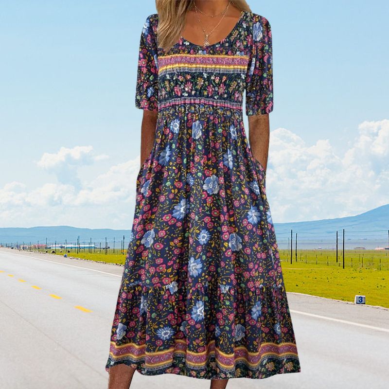 Dinara - Elegant Dress With a Boho Print