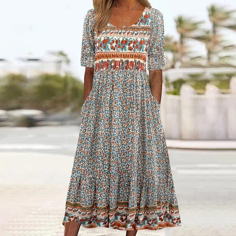 Dinara - Elegant Dress With a Boho Print