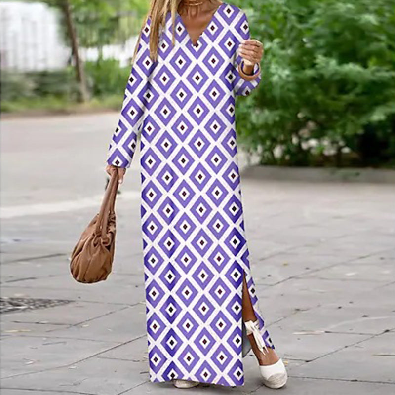 Henar - Boho Long Sleeve Dress With V Neck