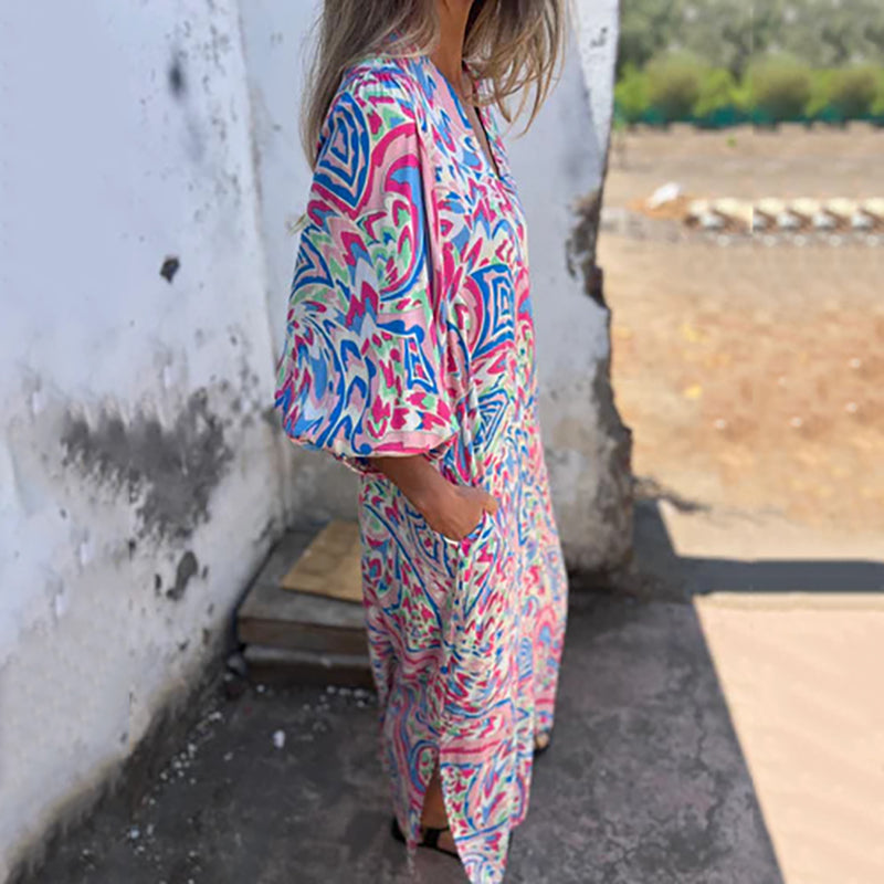 Lowri - Stylish V-neck Maxi Dress With Pockets