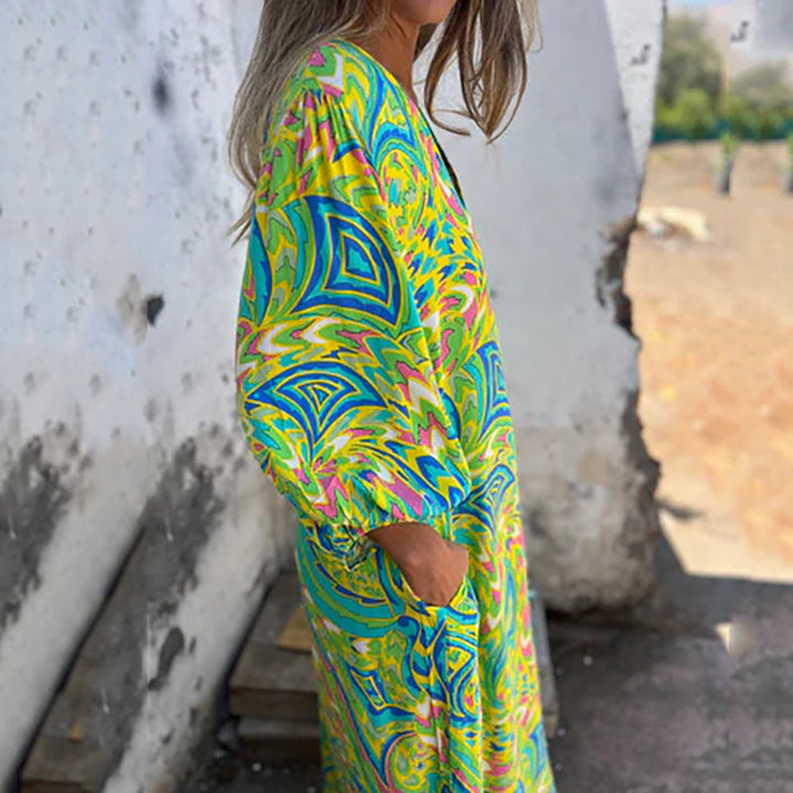 Lowri - Stylish V-neck Maxi Dress With Pockets