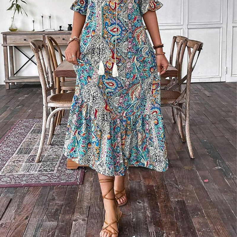 Aniy - Floral Summer Dress With a V-Neck