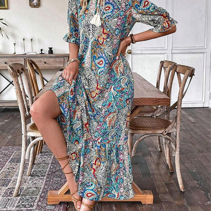 Aniy - Floral Summer Dress With a V-Neck