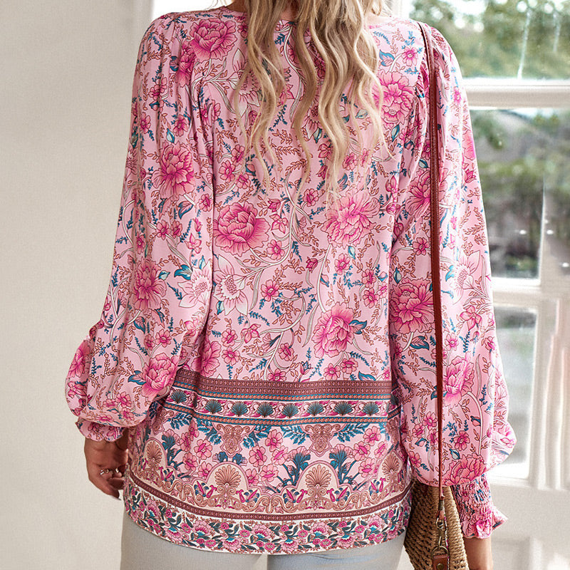 Katia - Fashionable Printed V-neck Long Sleeve Shirt