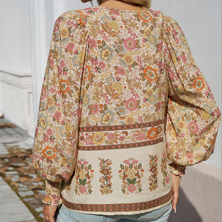 Katia - Fashionable Printed V-neck Long Sleeve Shirt