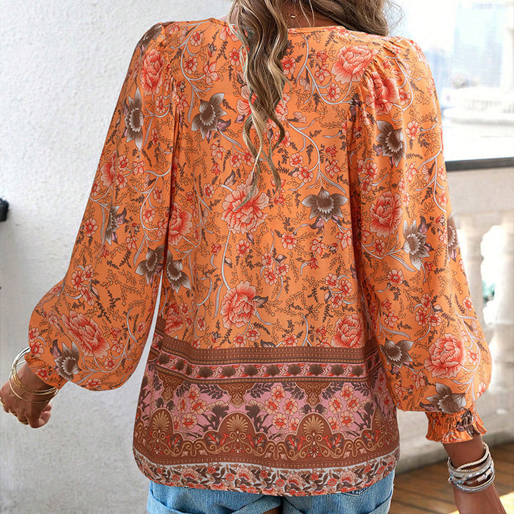 Katia - Fashionable Printed V-neck Long Sleeve Shirt