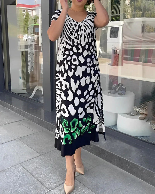 Aliki - Casual Printed Short Sleeve Dress