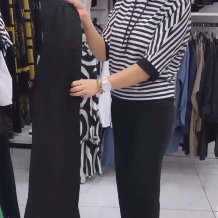 Dwiska - Stripped Top And Solid Pants Set