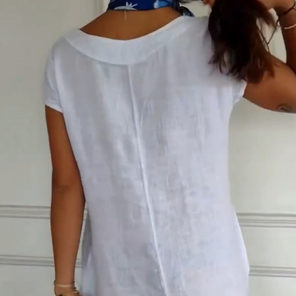 Erietta - Round Neck And Loose Fit Linen Dress