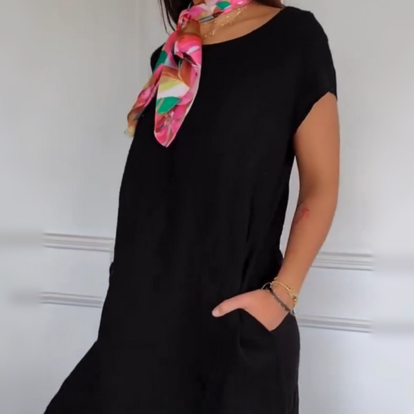 Erietta - Round Neck And Loose Fit Linen Dress