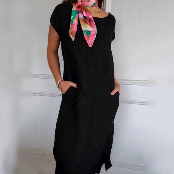 Erietta - Round Neck And Loose Fit Linen Dress