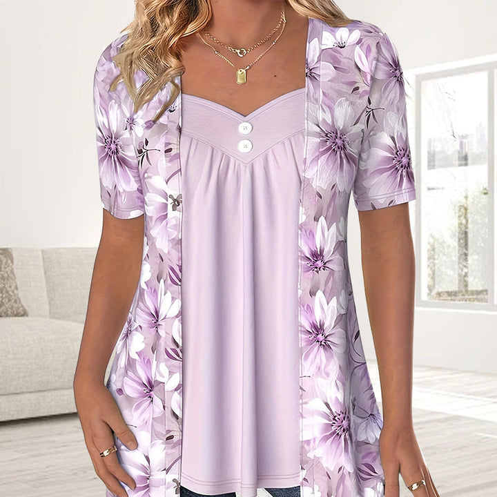 Demi - Elegant Short Sleeve Shirt With Floral Print