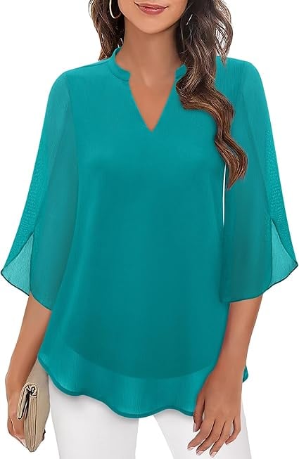 Styliani - Chiffon Blouse With V-neck