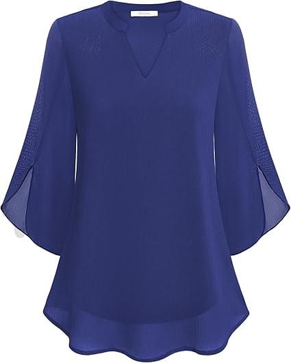 Styliani - Chiffon Blouse With V-neck
