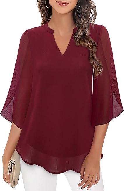 Styliani - Chiffon Blouse With V-neck