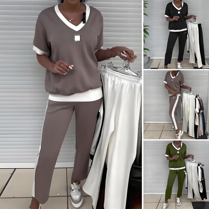 Maliah - Casual V-Neck Top and Pants Set