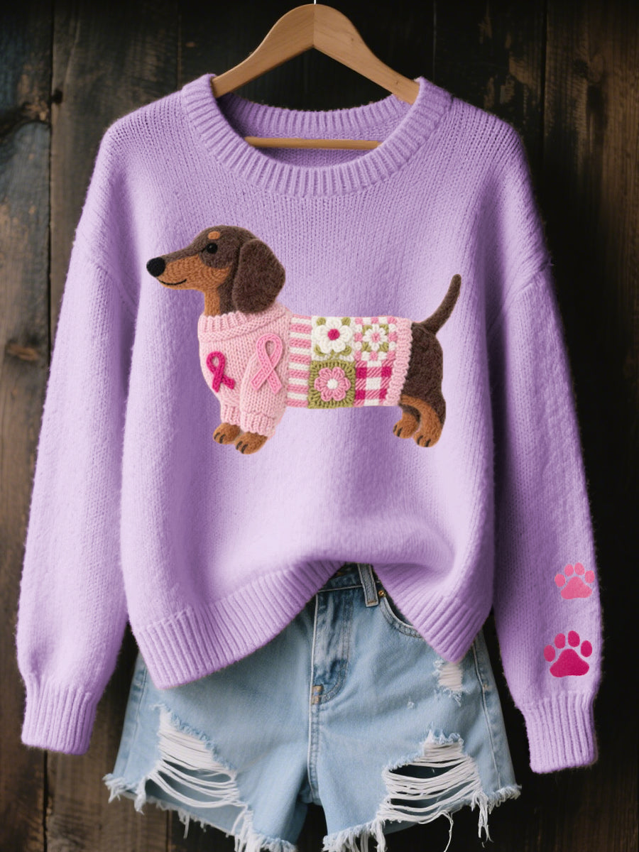 Florana - Wool Felt Art Dachshund Pattern Knitted Sweater